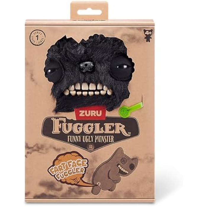 Fuggler Fart Face 9-inch Assortment Series 1 (Munch Munch – Black Long) by ZURU, Funny Ugly Monster Plush Toy